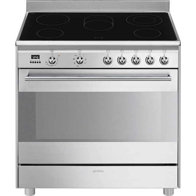 Imagem 0 de Fogão Elétrico com Placa de Vitrocerâmica Smeg Classica SCD91CMX9 Forno Elétrico de 115 Litros, de 5 Zonas e de 90 cm - Aço Inox