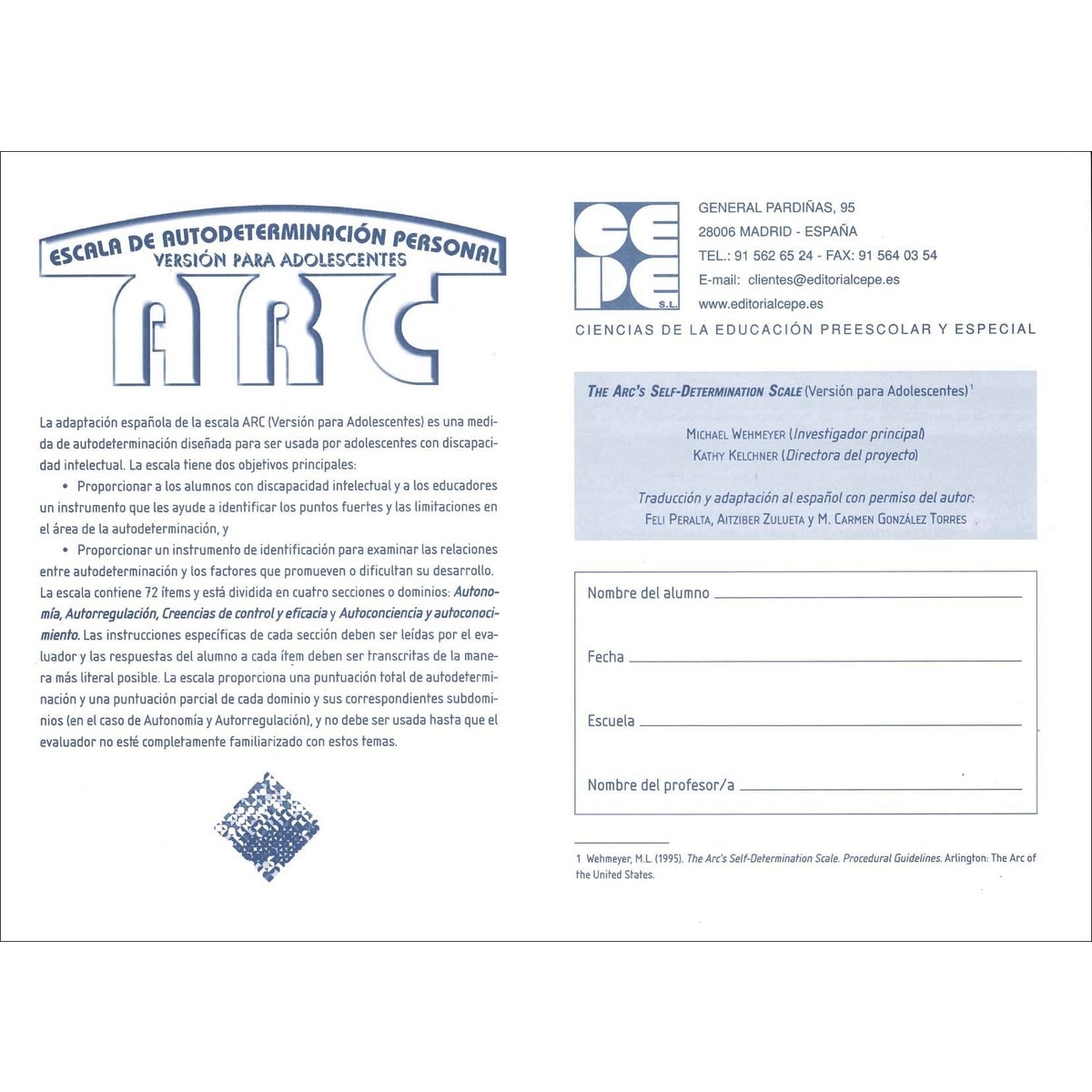 Escala de autodeterminación personal. ARC. Cuaderno de aplicación (Capa mole) 1