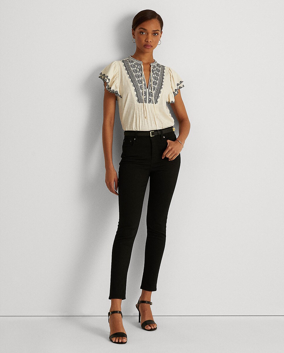 Jean cigarette taille haute