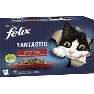 Alimento Húmido para Gato Fantastic Selecção de Carnes em Gelatina Pack 12 unidades embalagem 1,020 g - Felix