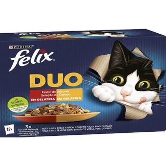 Alimento Húmido para Gato Dupla Selecção do Campo em Gelatina Pack 12 unidades embalagem 1,020 g - Felix