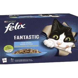 Comida Húmida para Gato Fantastic Selecção de Peixes em Gelatina Pack 12 unidades embalagem 1,020 g - Felix