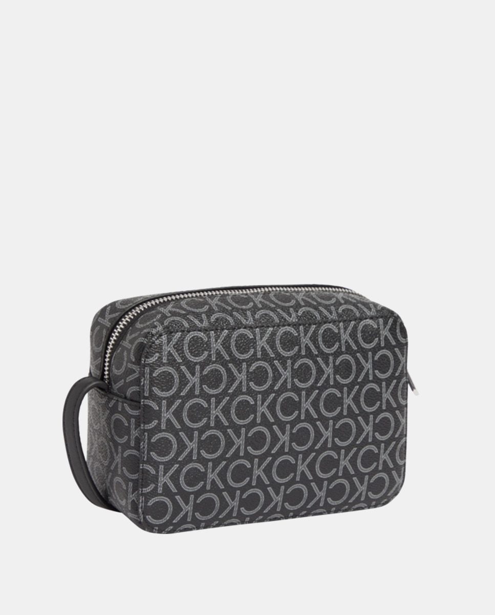 Mala a Tiracolo Pequena com Estampado de Monograma - Preto Preto-2