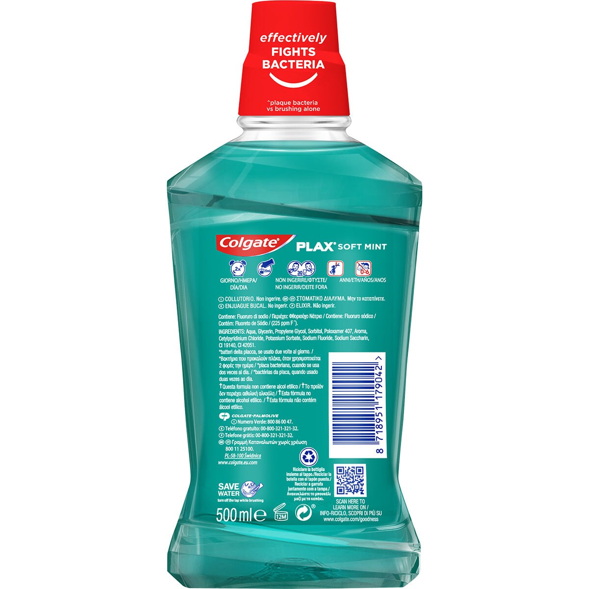 Plax mild green mint alcoholfree mouthwash flask 500 ml · COLGATE