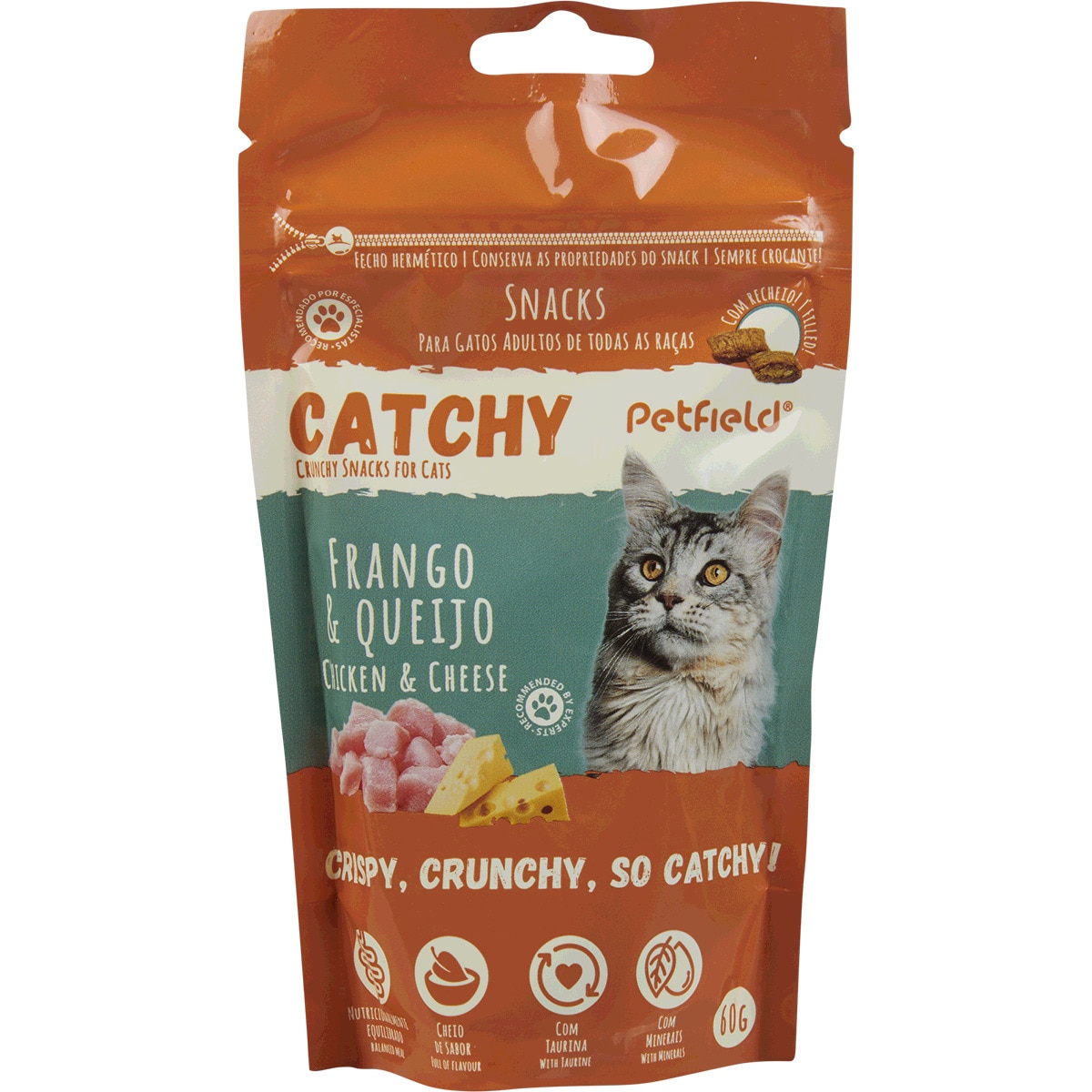 Snack para Gato Crocante de Frango e Queijo saqueta 60 g