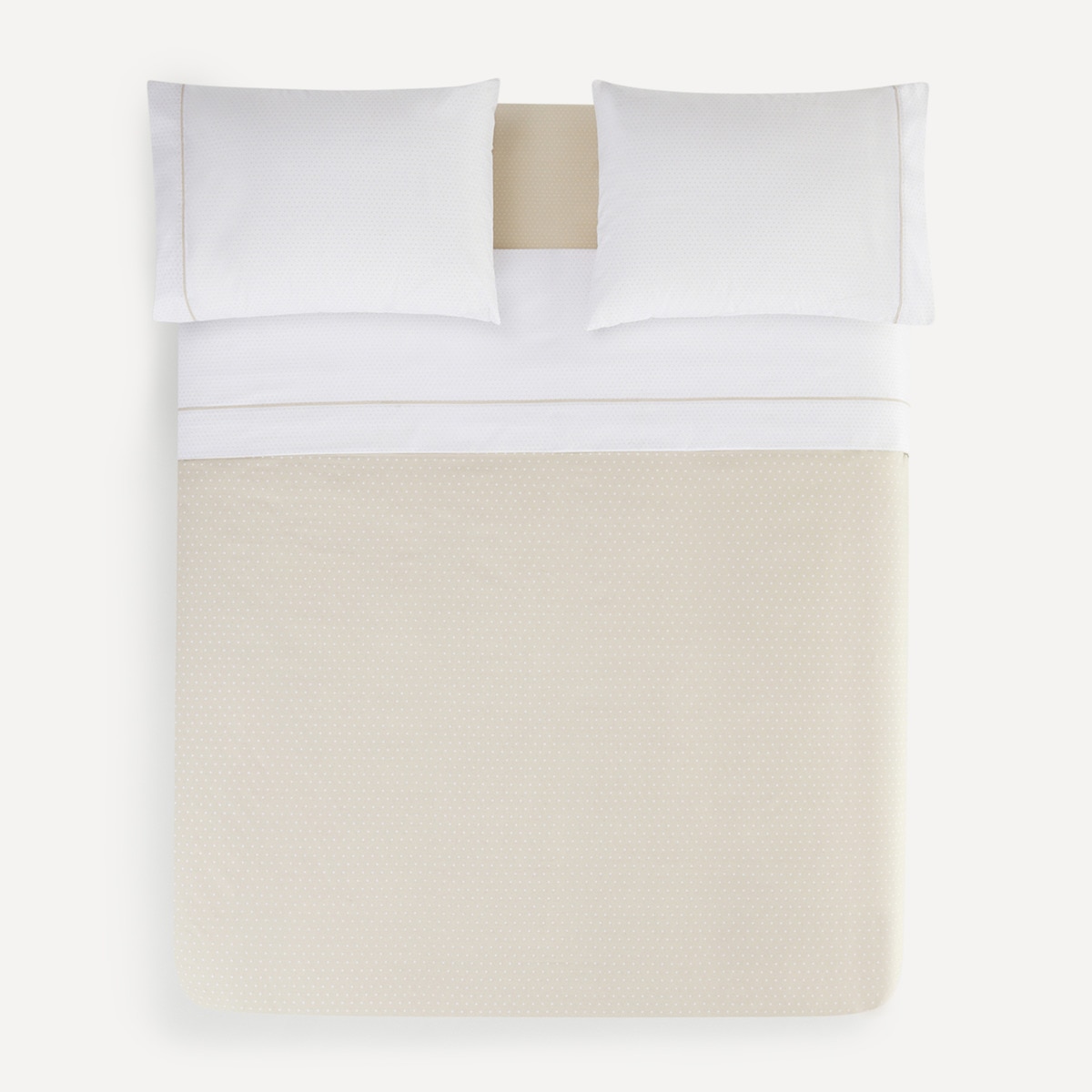 Conjunto de Lençóis com Lençol de Baixo às Bolinhas Bege-3