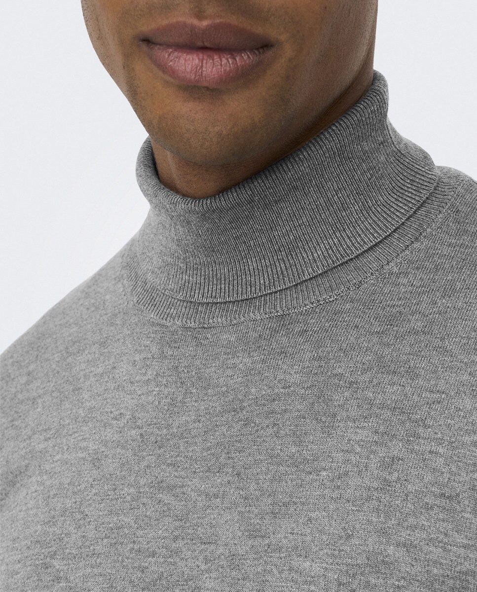 Camisola de malha de homem com gola alta Cinzento-3