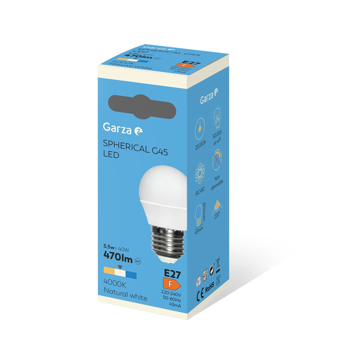 Bombilla LED esférica E27 5,5 W 470 lm 4000 K Luz neutra ( >= 3000 K / <= 5000 K )-2