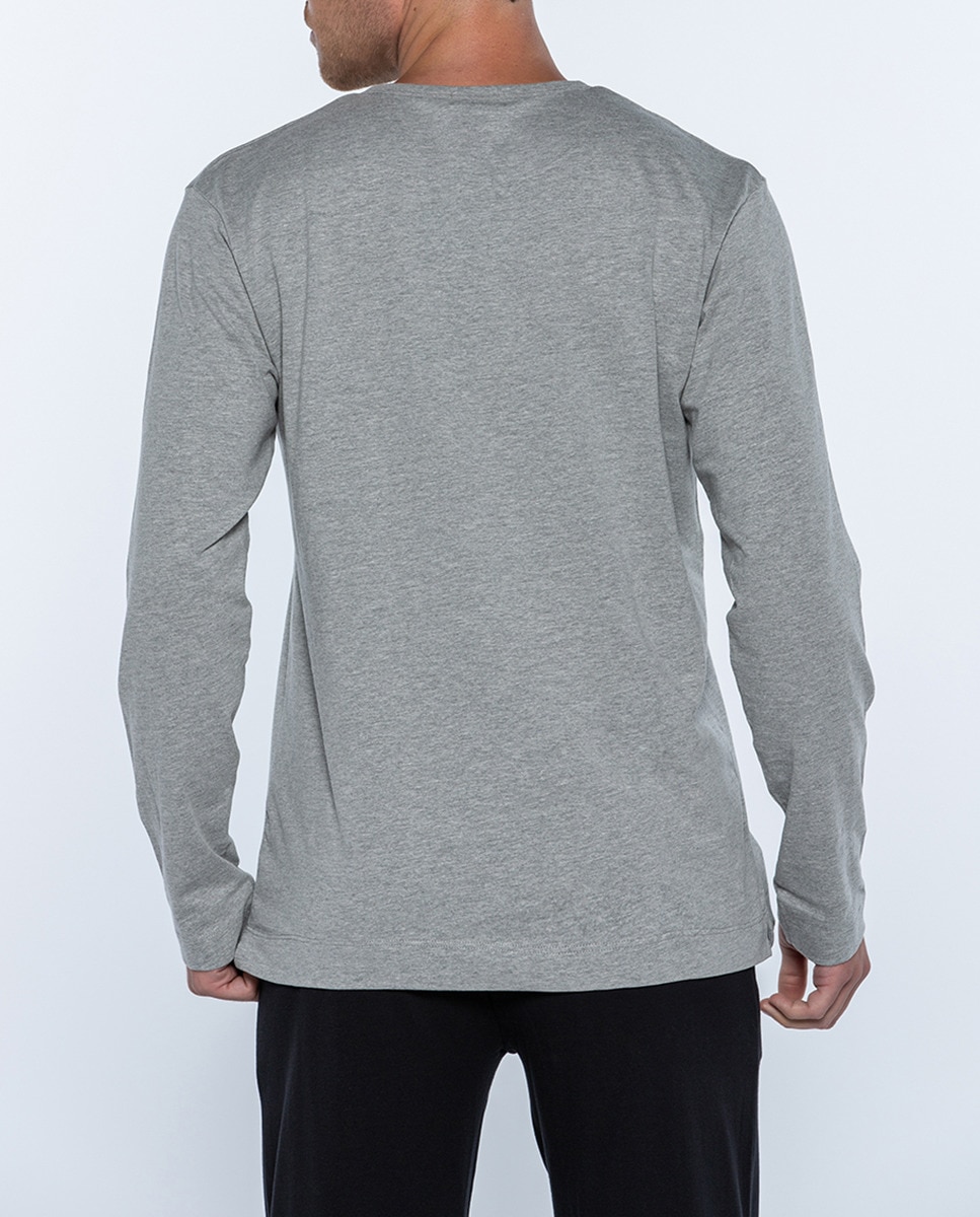 T-shirt de Gola com Botões, Basix Cinzento-2