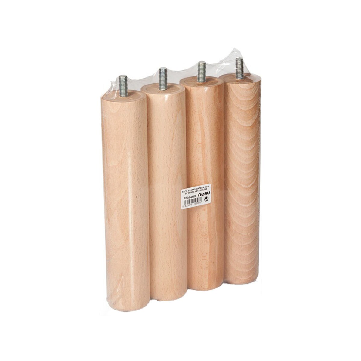 Pack 4 Patas Fijas Redondas para Somier Madera Haya 25 cm Crudo-1