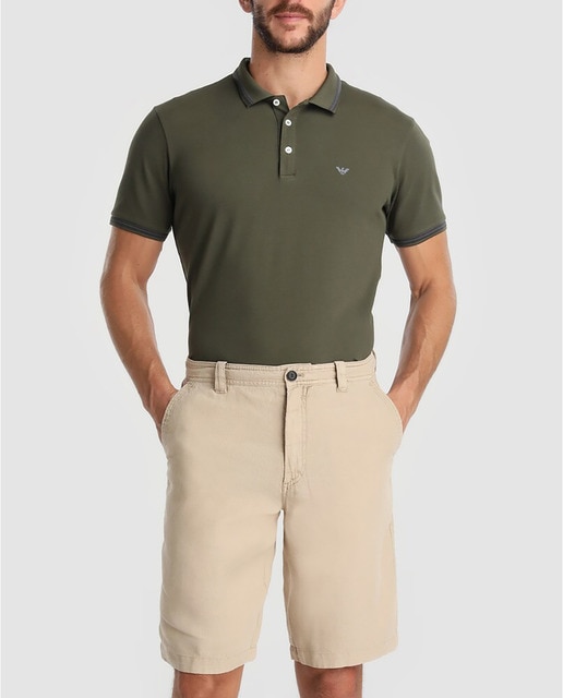 Imagen 0 de Bermuda de lino de hombre Emporio Armani lisa beige