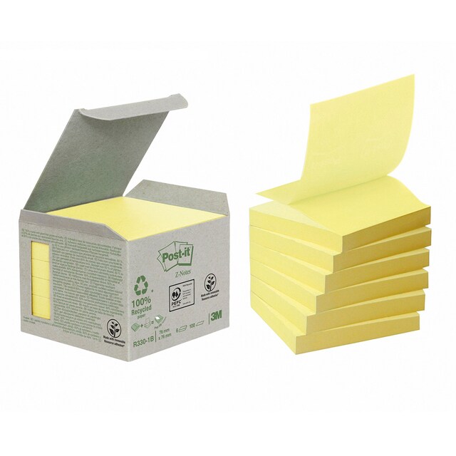 Imagen 0 de Pack de 6 Blocs de Notas Adhesivas Reposicionables Recicladas 76x76mm Post-it  Amarillo