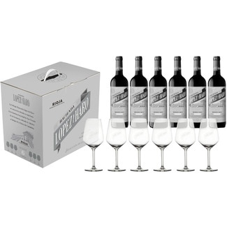 vino tinto Selección de la Familia reserva DOCa Rioja caja 6 botellas 75 cl con regalo de 6 copas - Hacienda Lopez De Haro