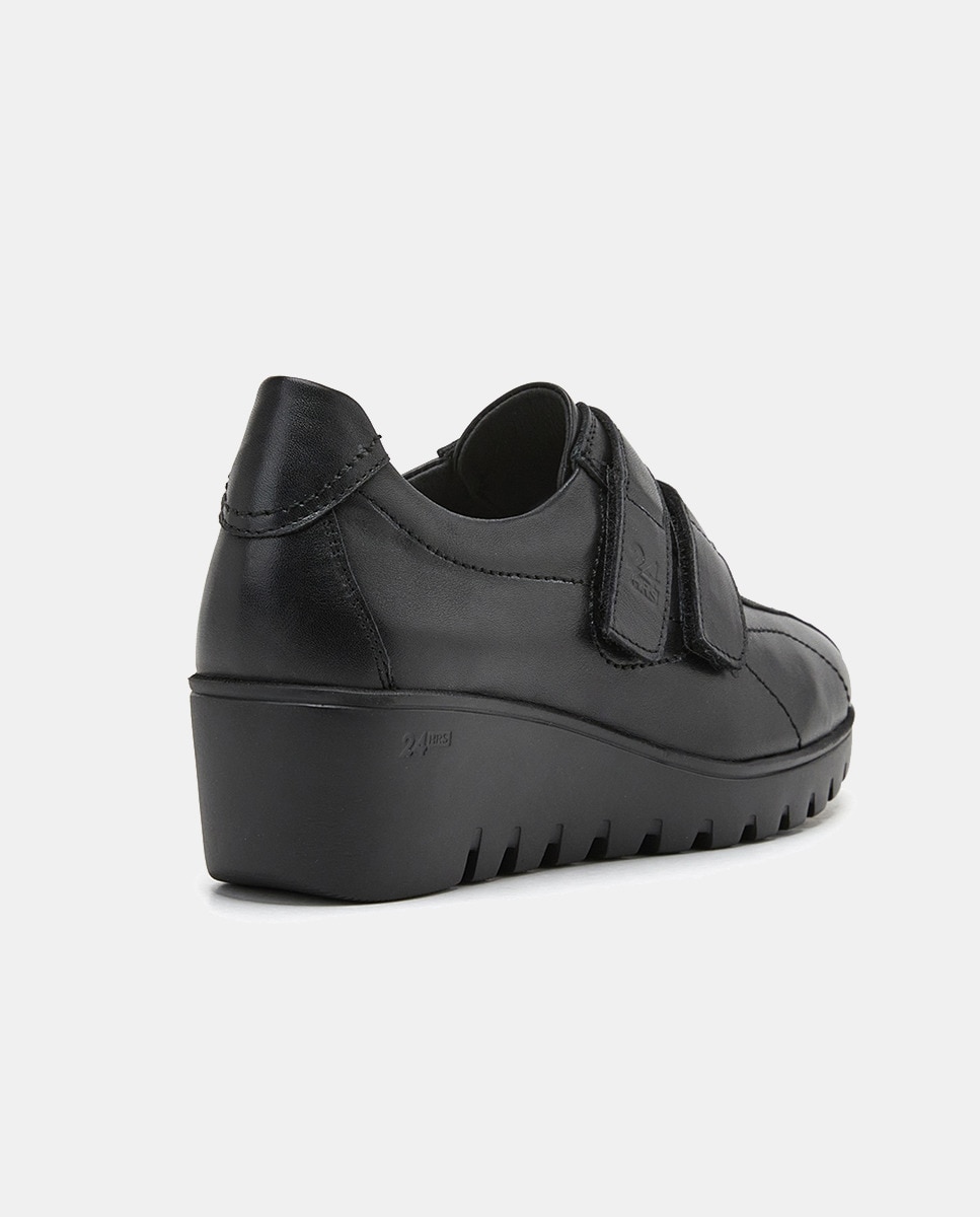 Bluchers com Fecho Aderente Duplo e Cunha - Preto Preto-4