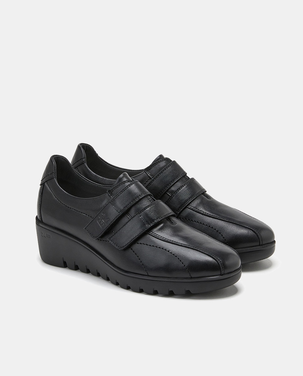Bluchers com Fecho Aderente Duplo e Cunha - Preto Preto-3