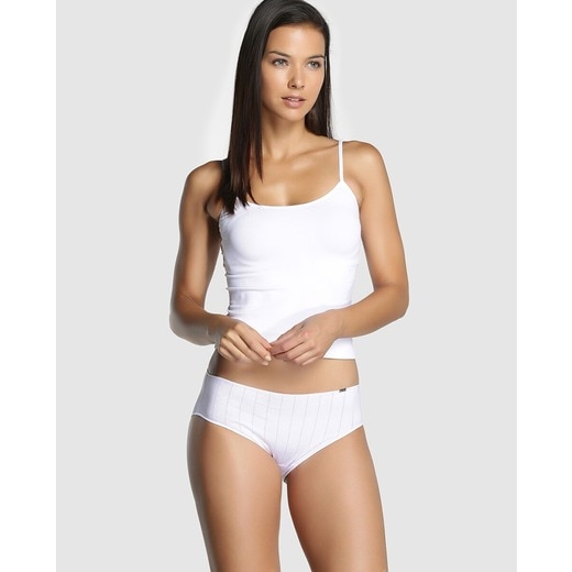 Braga midi super elastica en tejido desagujado algodón y lycra - Avet - Blanco Blanco-3