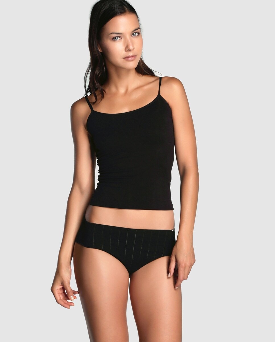 Cueca Midi Super Elástica em Tecido de Malha Aberta de Algodão e Licra Preto-3