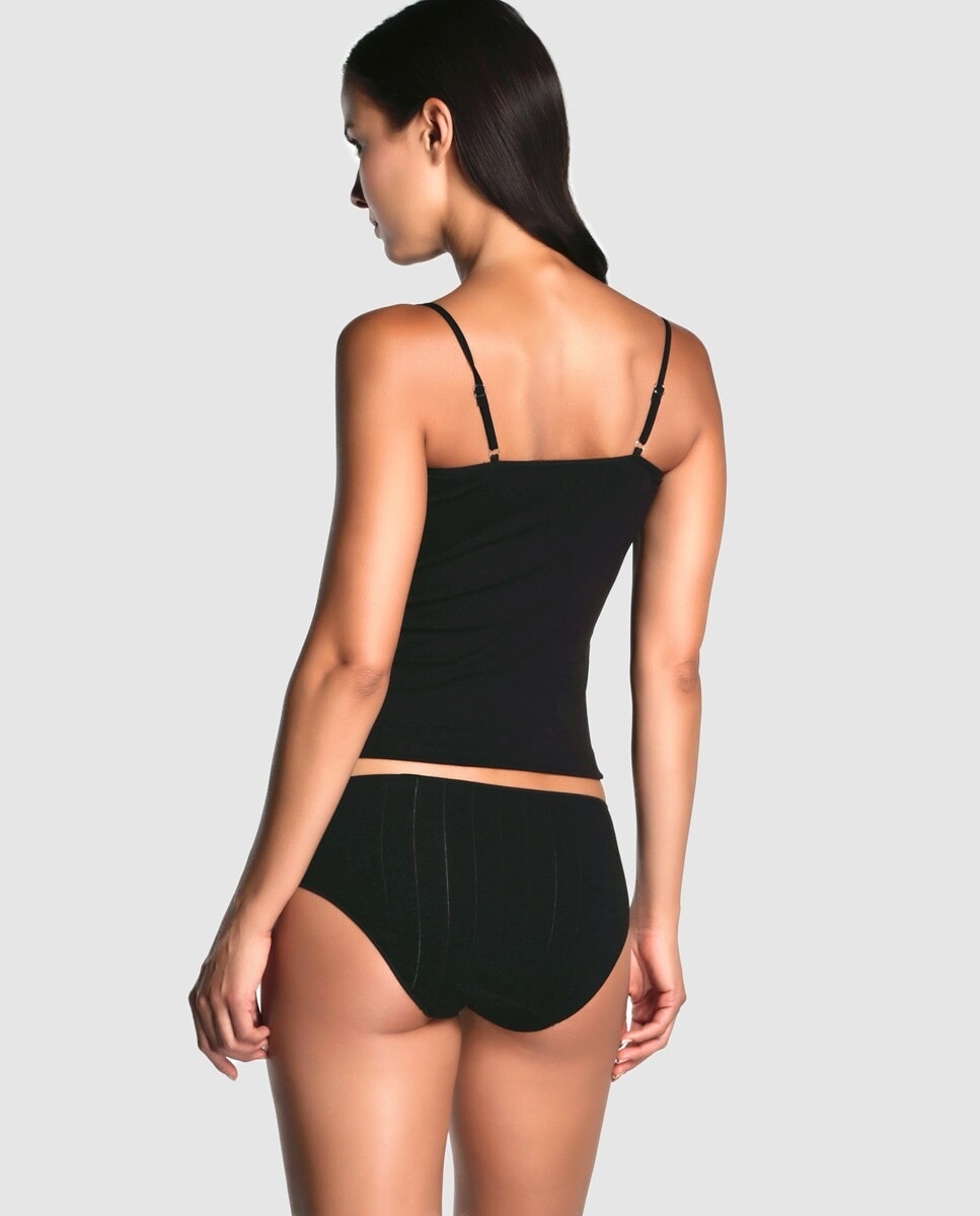 Cueca Midi Super Elástica em Tecido de Malha Aberta de Algodão e Licra Preto-2