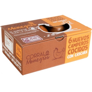 huevos camperos cocidos con cáscara categoría A clase M-L estuche 6 unidades - Corral De Monegros