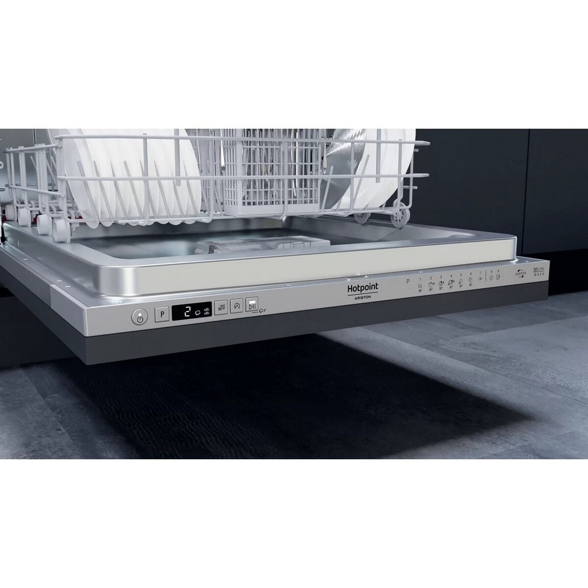 Máquina de Lavar Loiça Encastrável HotPoint HIC 3C26 CW de 14 Talheres e de 59,8 cm - Painel Prateado Prateado-6