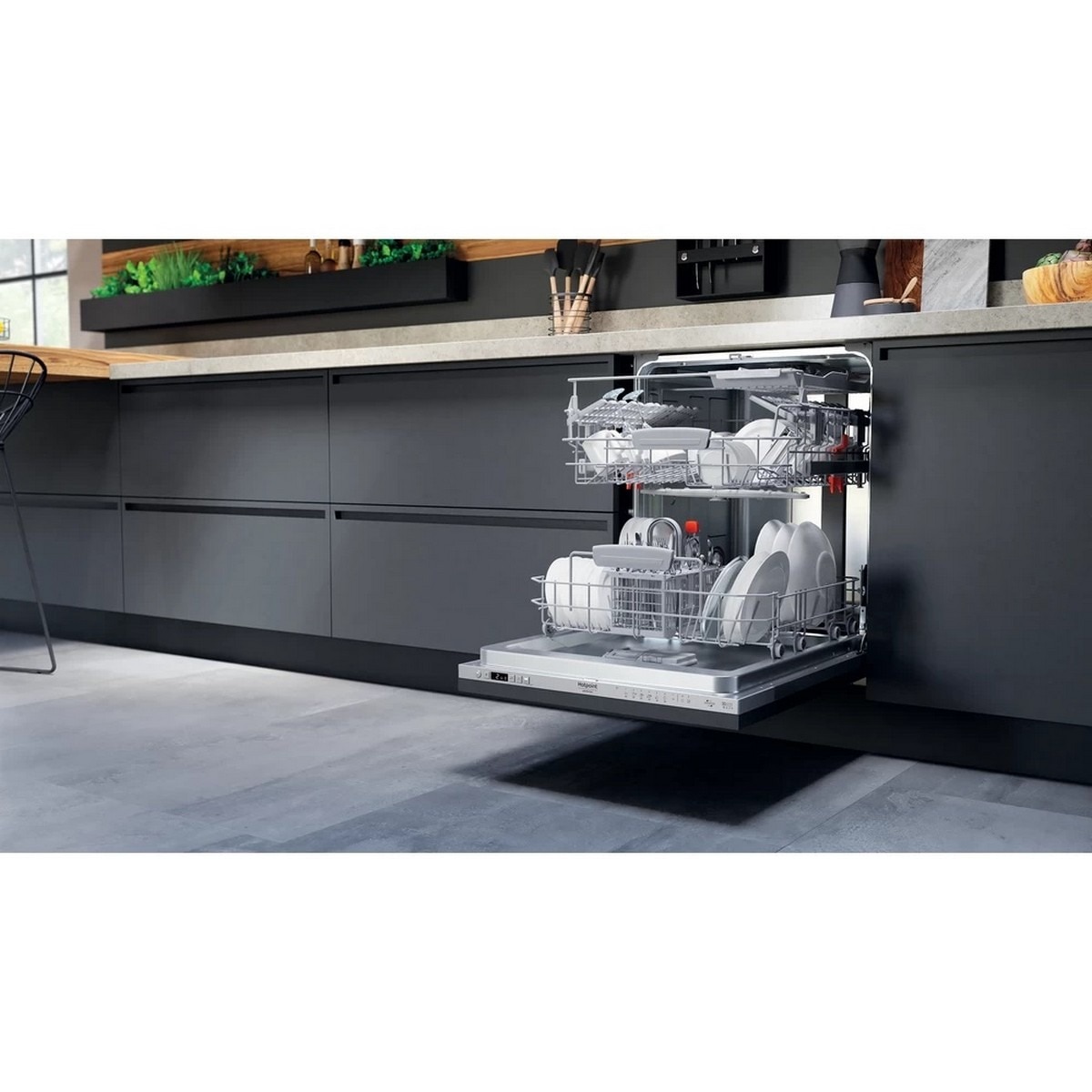 Máquina de Lavar Loiça Encastrável HotPoint HIC 3C26 CW de 14 Talheres e de 59,8 cm - Painel Prateado Prateado-4