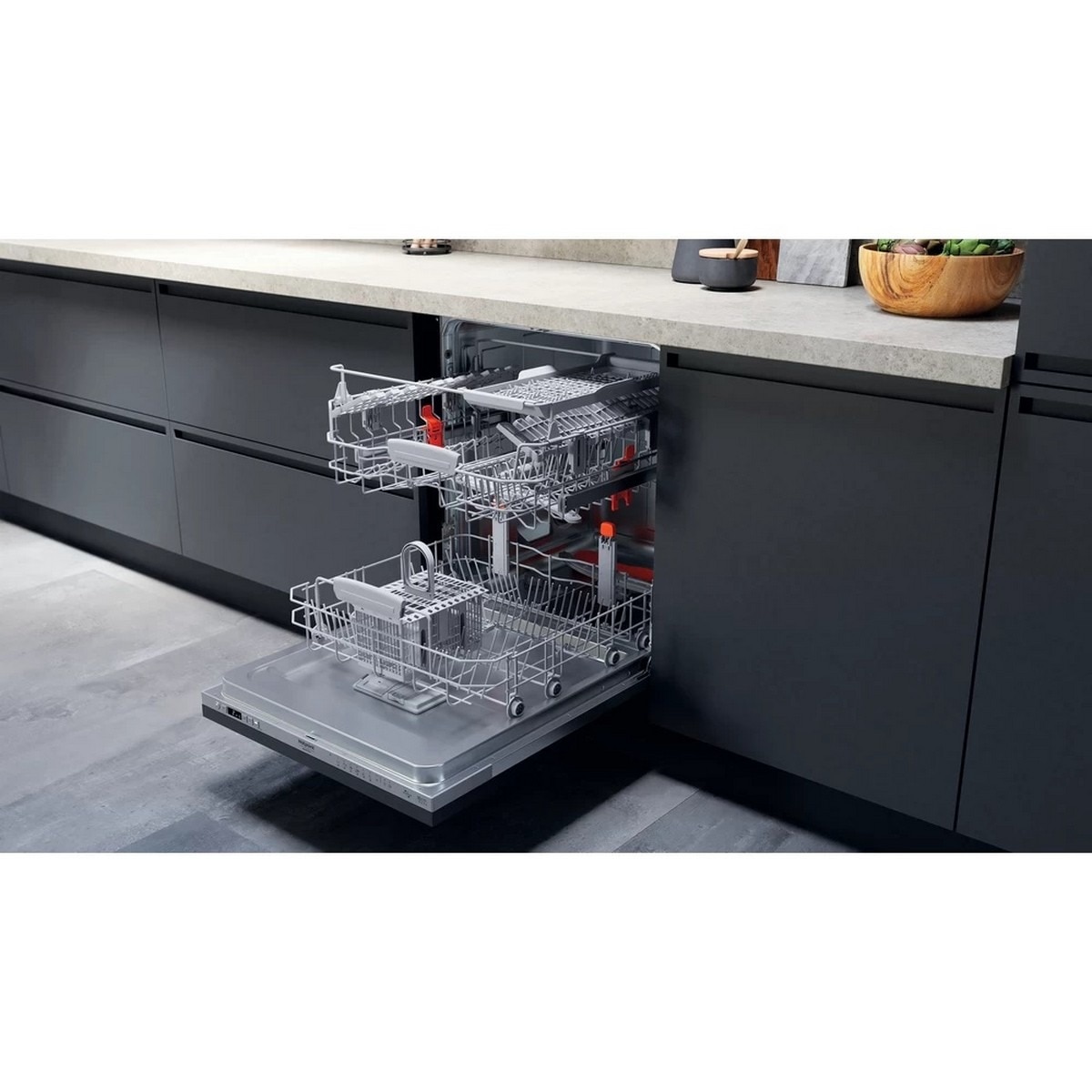Máquina de Lavar Loiça Encastrável HotPoint HIC 3C26 CW de 14 Talheres e de 59,8 cm - Painel Prateado Prateado-3