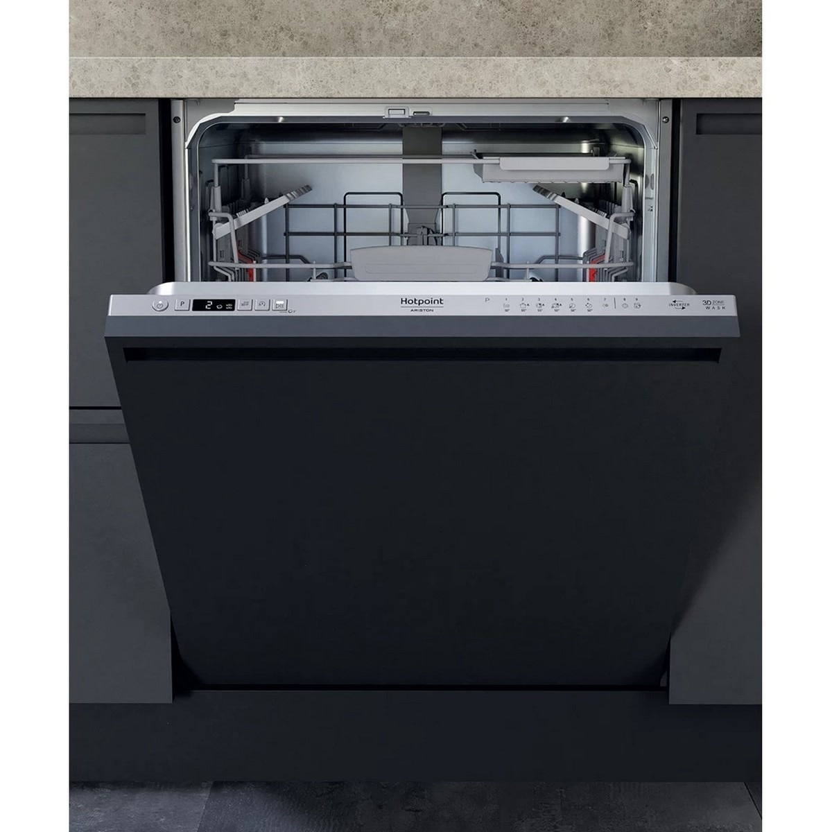 Máquina de Lavar Loiça Encastrável HotPoint HIC 3C26 CW de 14 Talheres e de 59,8 cm - Painel Prateado Prateado-1