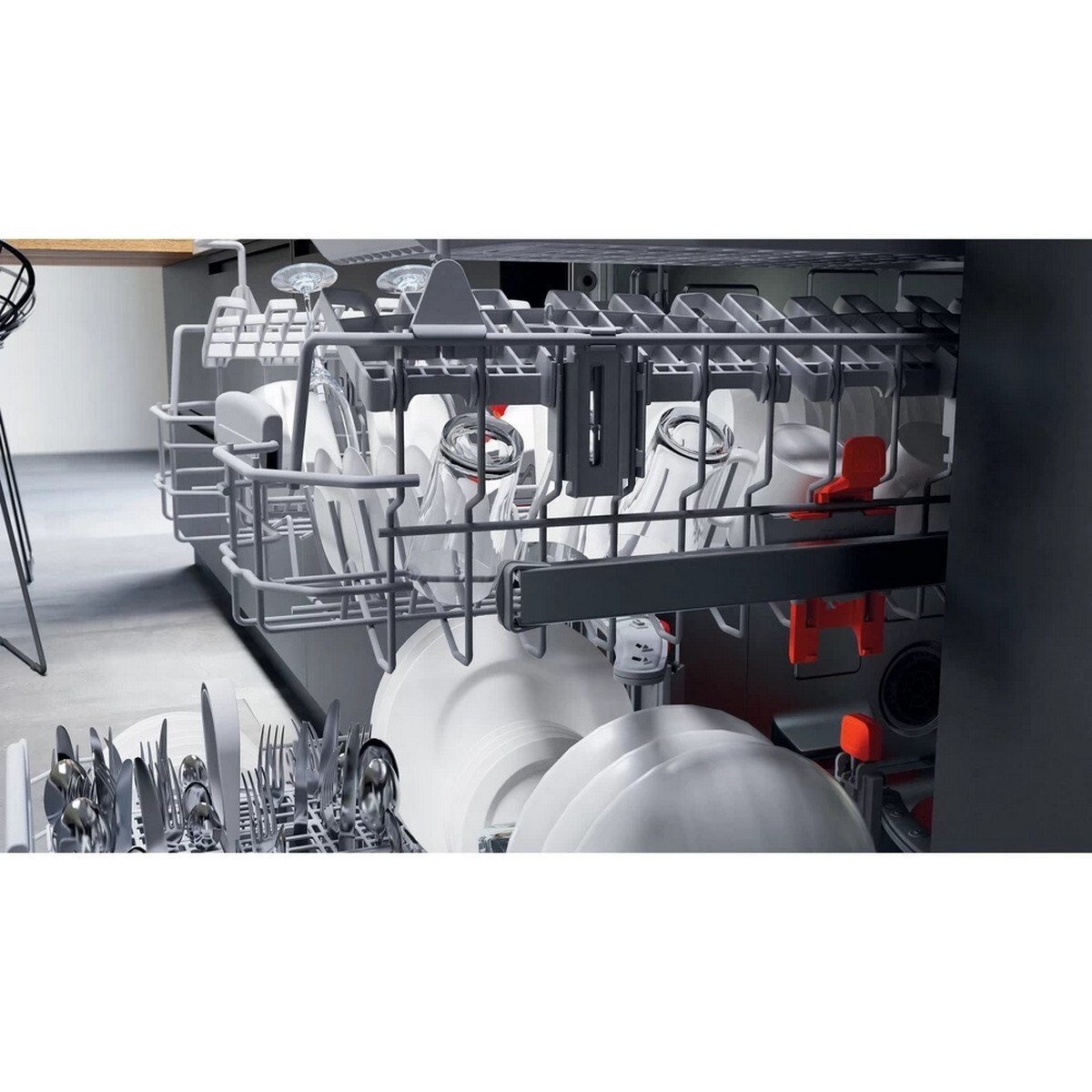 Máquina de Lavar Loiça Encastrável HotPoint HIC 3C26 CW de 14 Talheres e de 59,8 cm - Painel Prateado Prateado-7