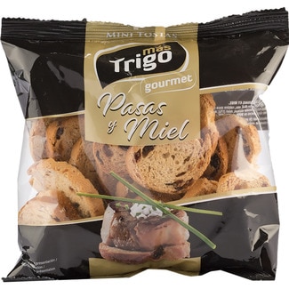 Gourmet mini tostas con pasas y miel bolsa 120 g - Mas Trigo