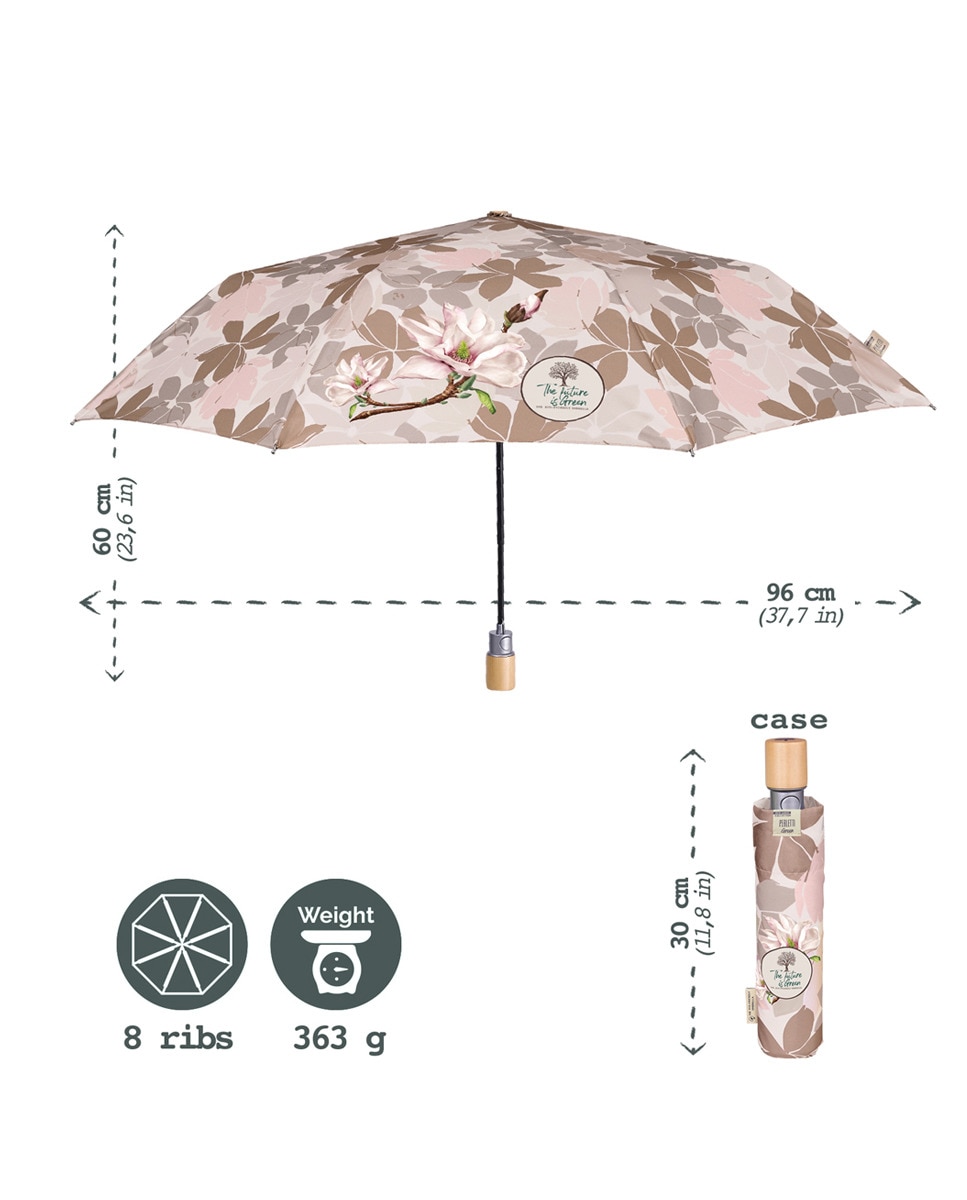 Guarda-chuva Dobrável Automático Estampado Floral e Tecido Reciclado Multicolor-4