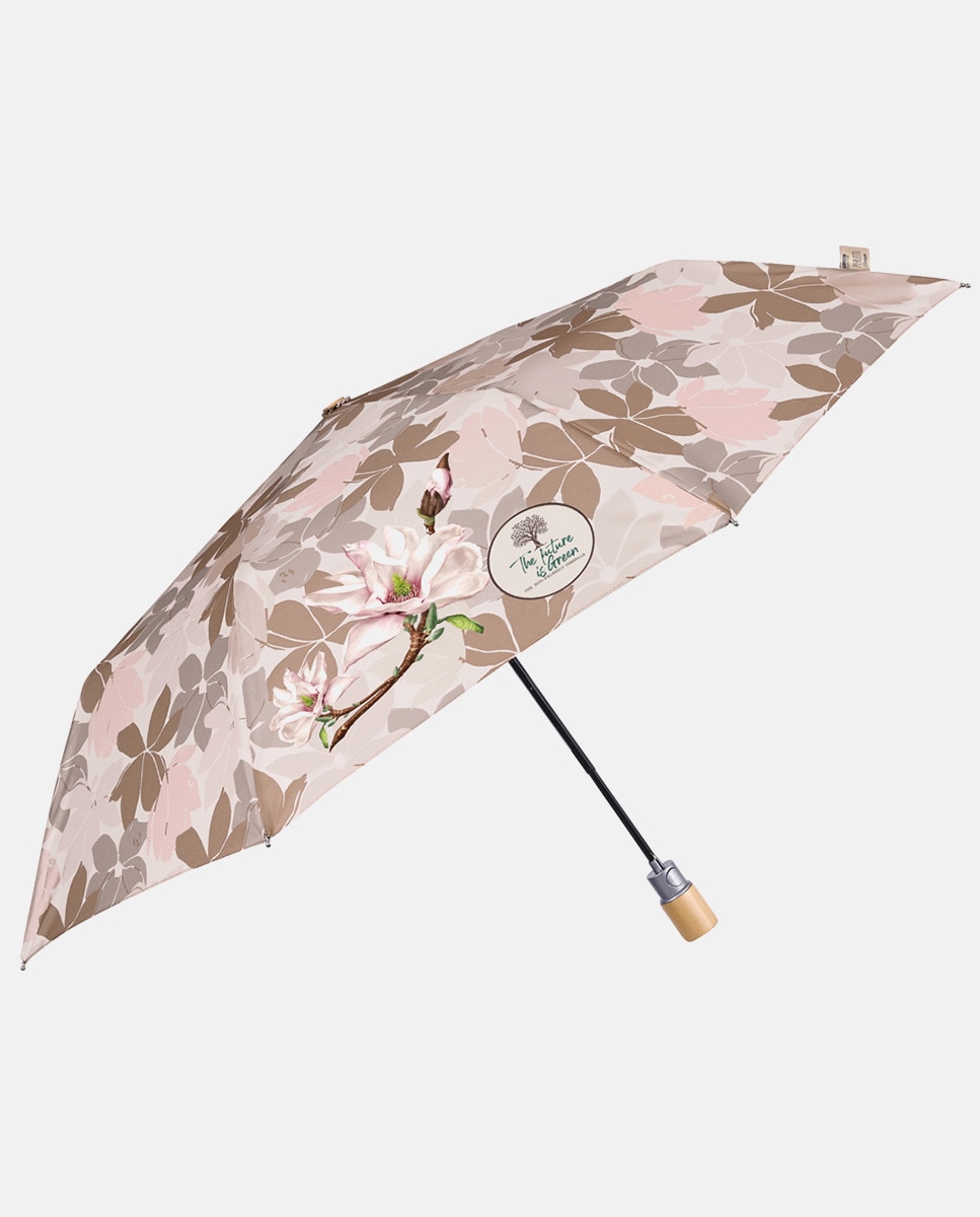 Guarda-chuva Dobrável Automático Estampado Floral e Tecido Reciclado Multicolor-1