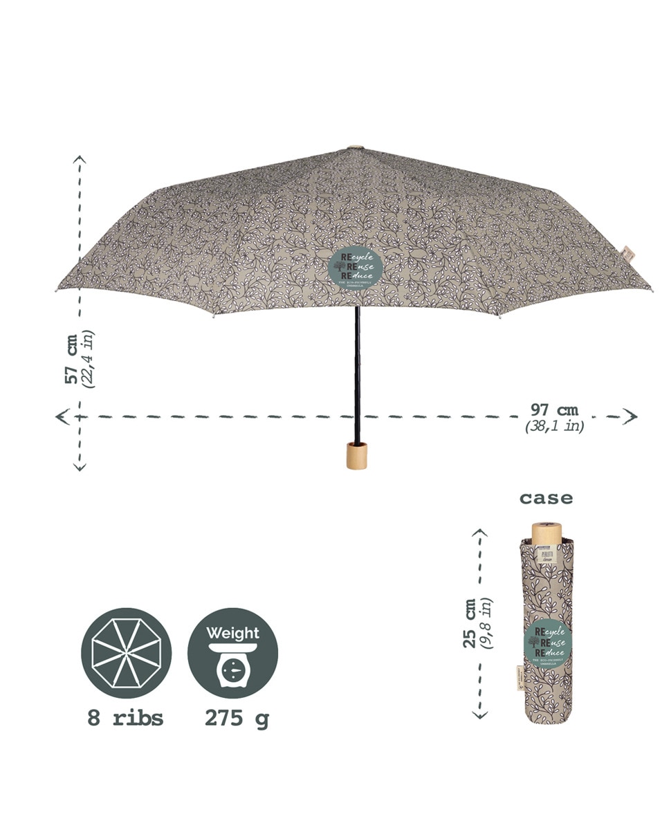 Guarda-Chuva Dobrável Manual Estampado - Castanho Cinzento-4