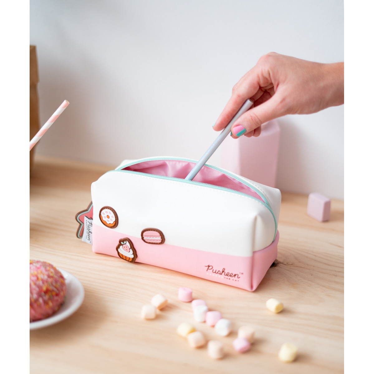 Nécessaire de Maquilhagem Pusheen 20x9x10 Rosa Rosa / Branco-7