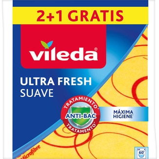 bayeta Ultra Fresh Suave tratamiento anti-bacteriano paquete 2 unidades + 1 unidad gratis - Vileda