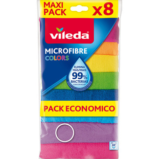 bayeta microfibras Colors envase 8 unidades eliminina más del 99% de bacterias - Vileda