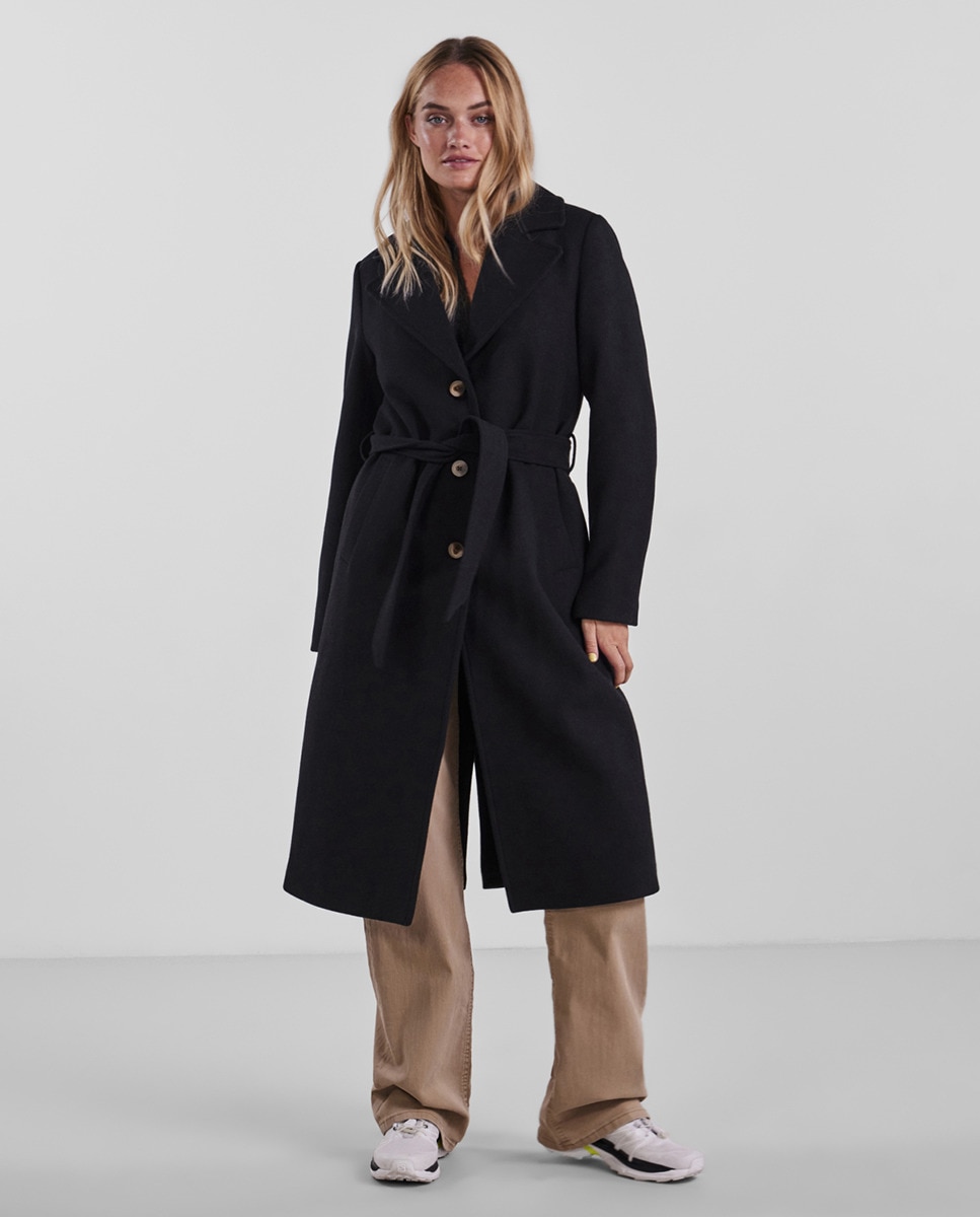 Manteau en drap durable en laine avec ceinture