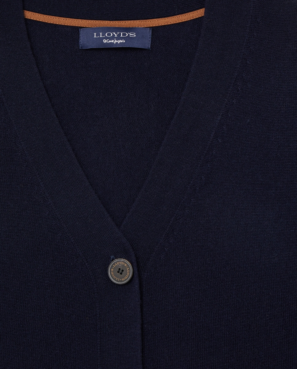 Casaco de Decote em Bico com Botões Azul-marinho-5