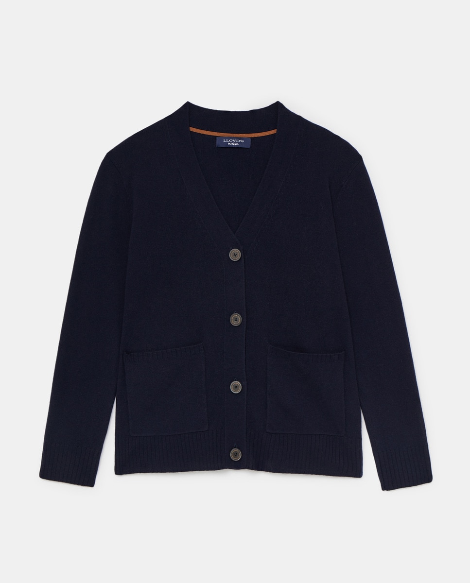 Casaco de Decote em Bico com Botões Azul-marinho-4