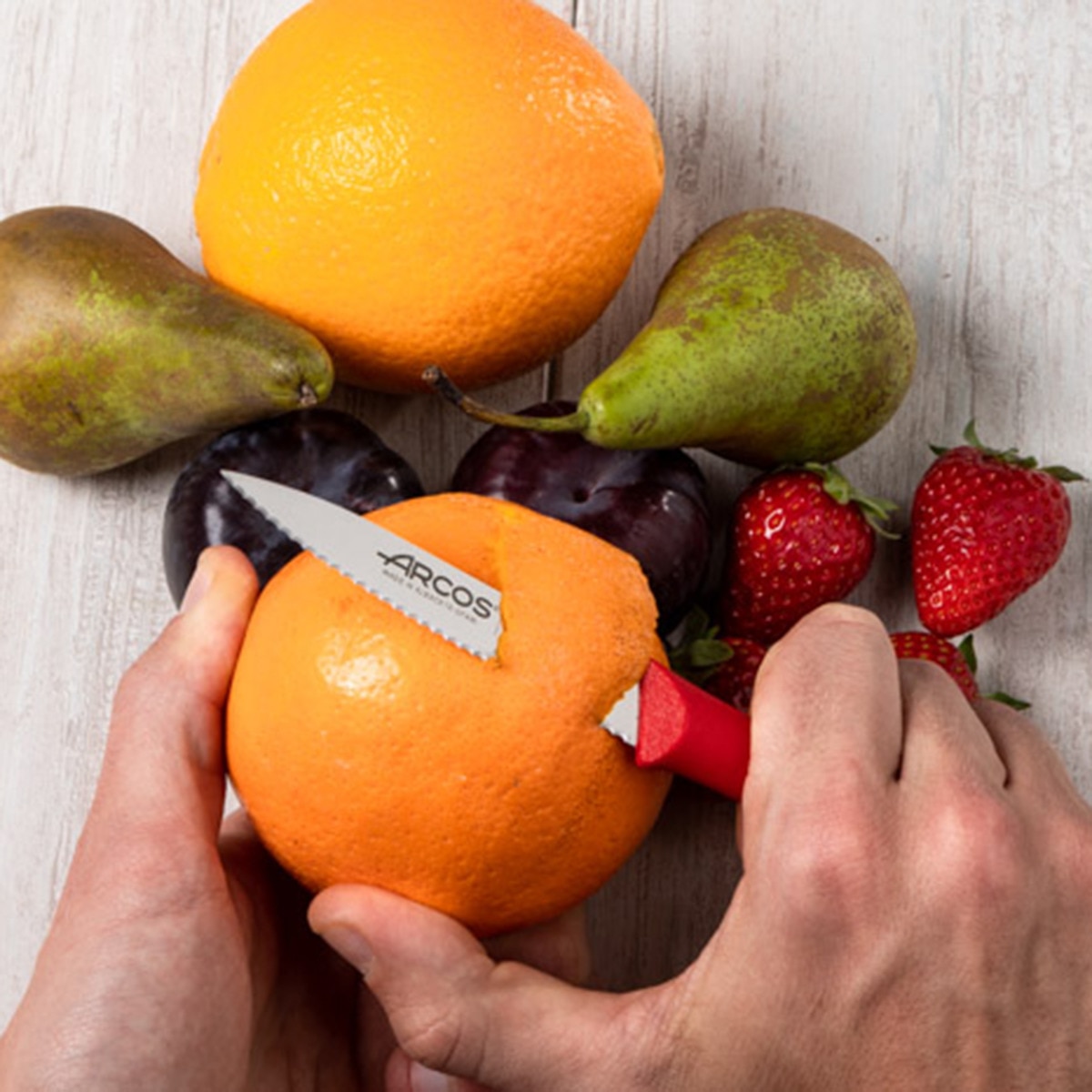 Cuchillo mondador rojo con sierra Nova Arcos Rojo-6