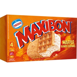 helado Waffle sándwich nata con trocitos de azúcar caramelizados salados y galleta 4 unidades 560 ml - Nestle Maxibon