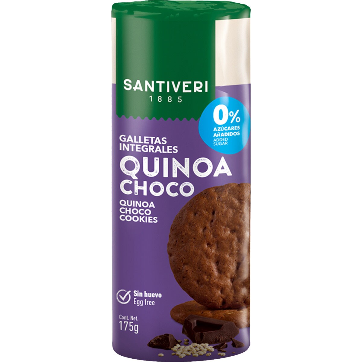 galletas integrales con quinoa y chocolate 0% azúcares paquete 175 g