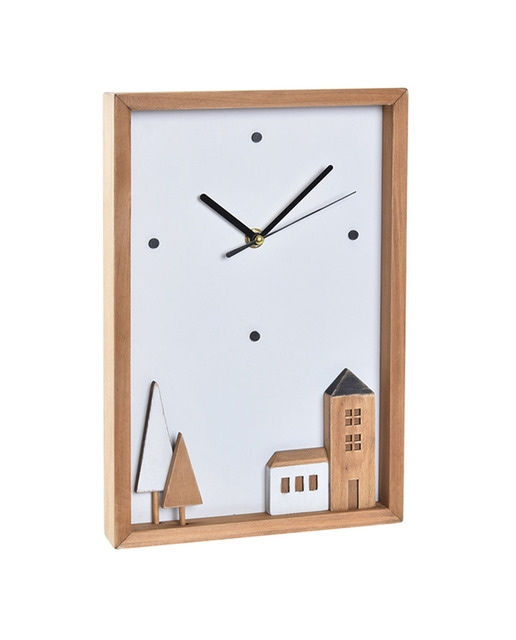 Imagen 0 de Reloj pared madera casas blanco