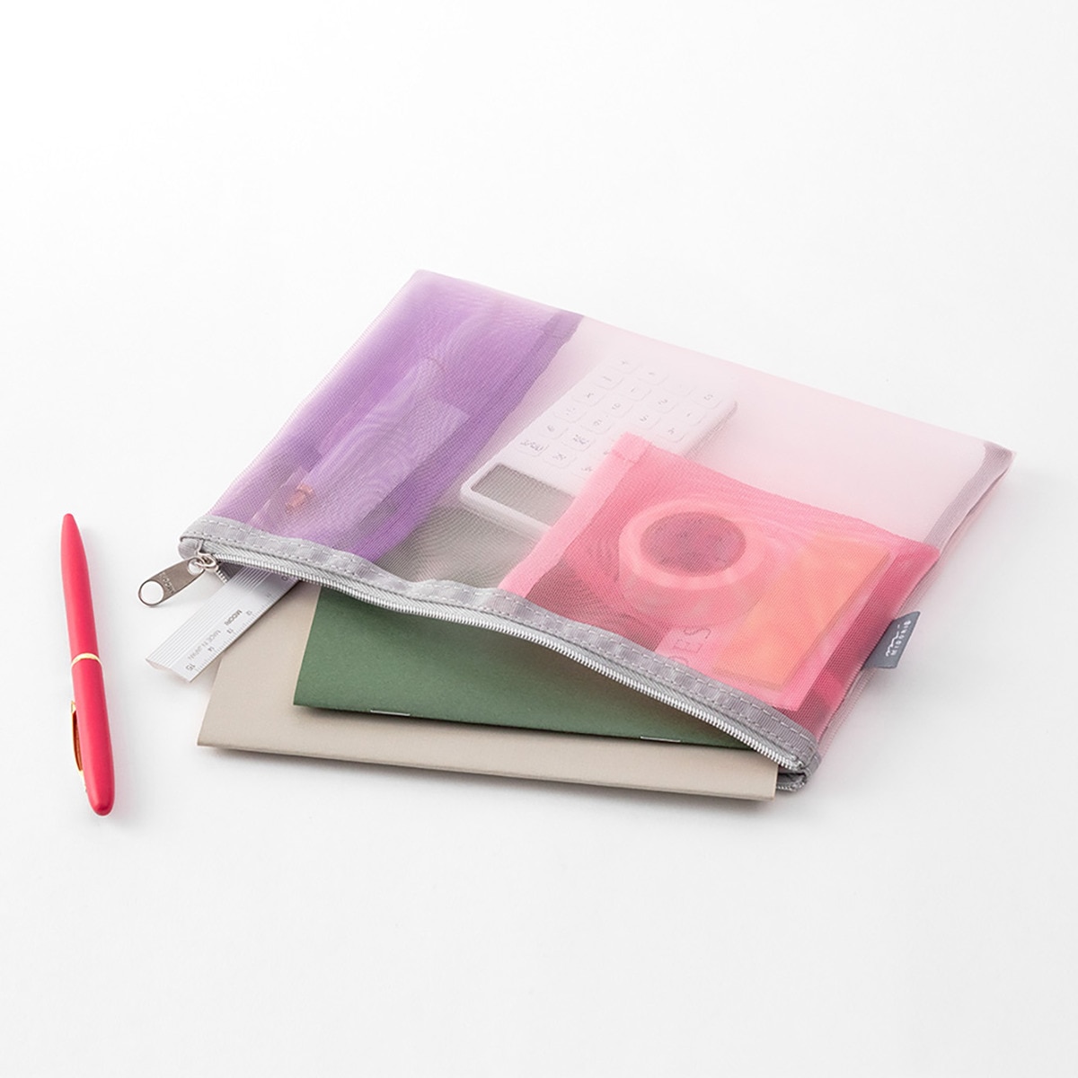Estojo de Malha Plano com Bolsos Interiores - Rosa/Roxo Rosa-3
