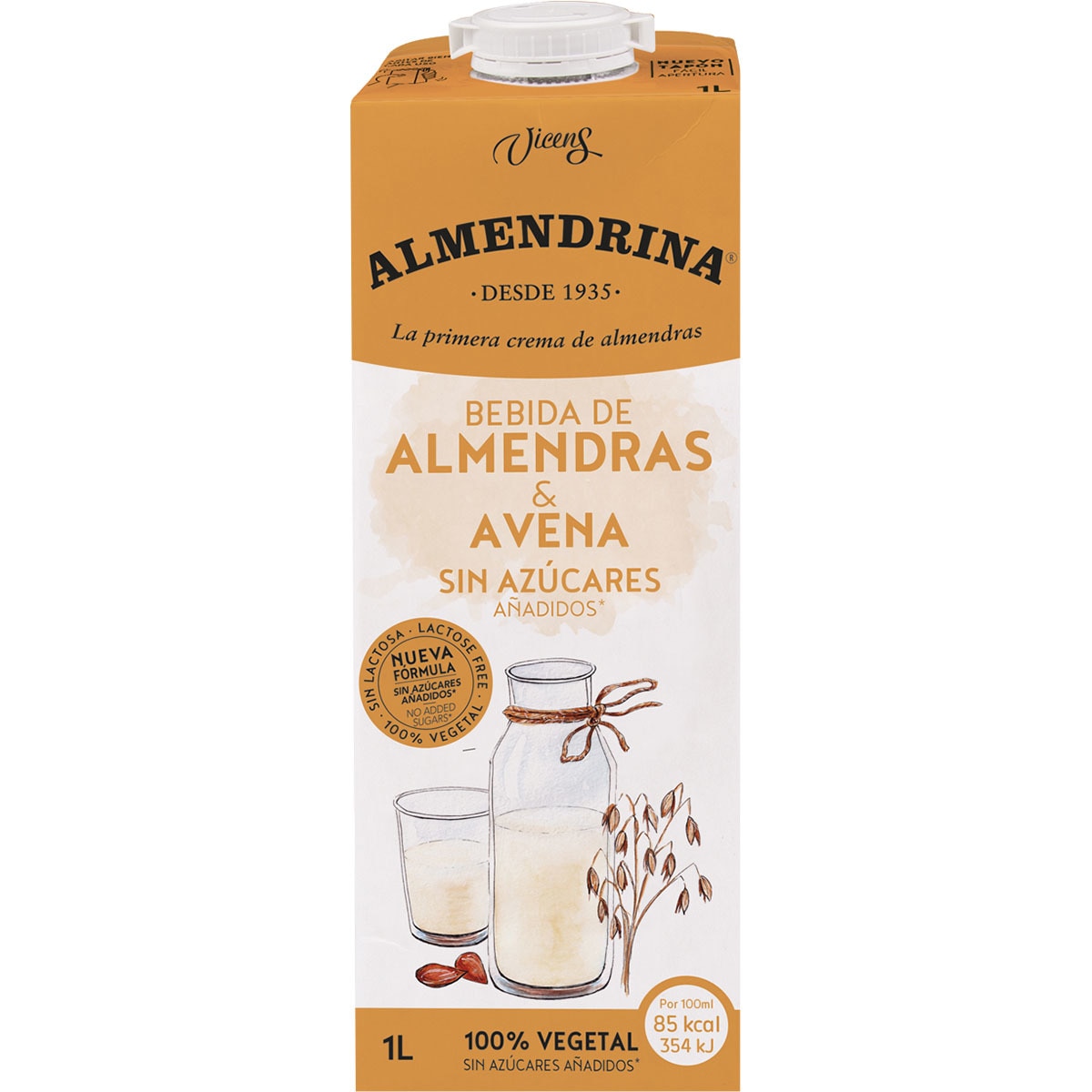 bebida de almendras y avena sin azúcares añadidos 100% vegetal sin lactosa brik 1 l