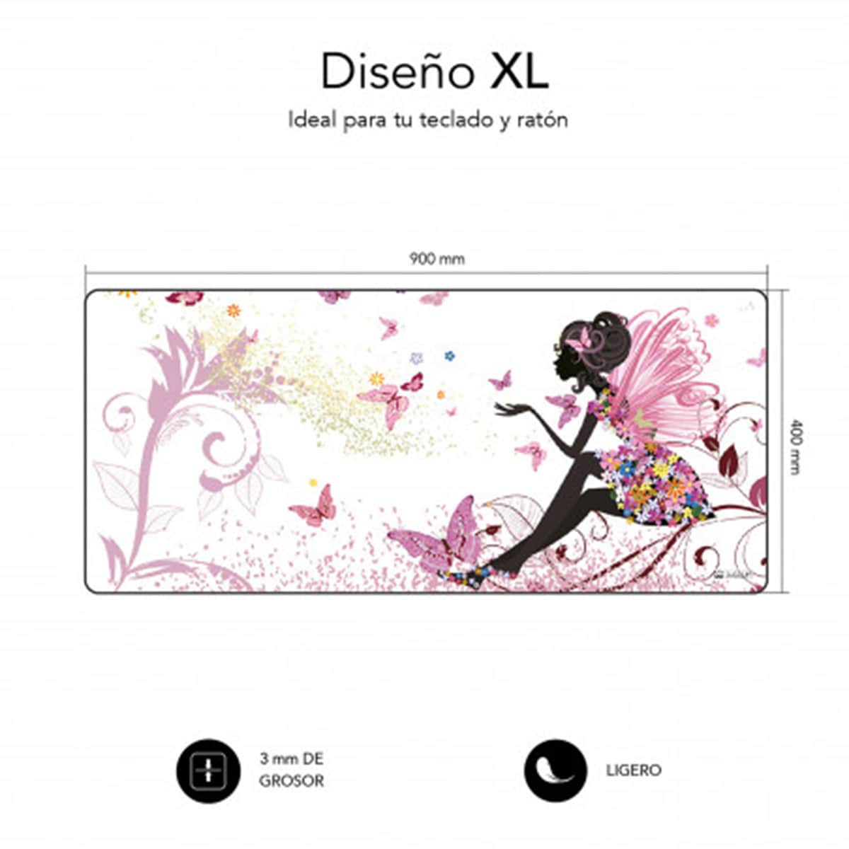 Tapete de Rato Subblim Fairy XL Branco / Rosa-2