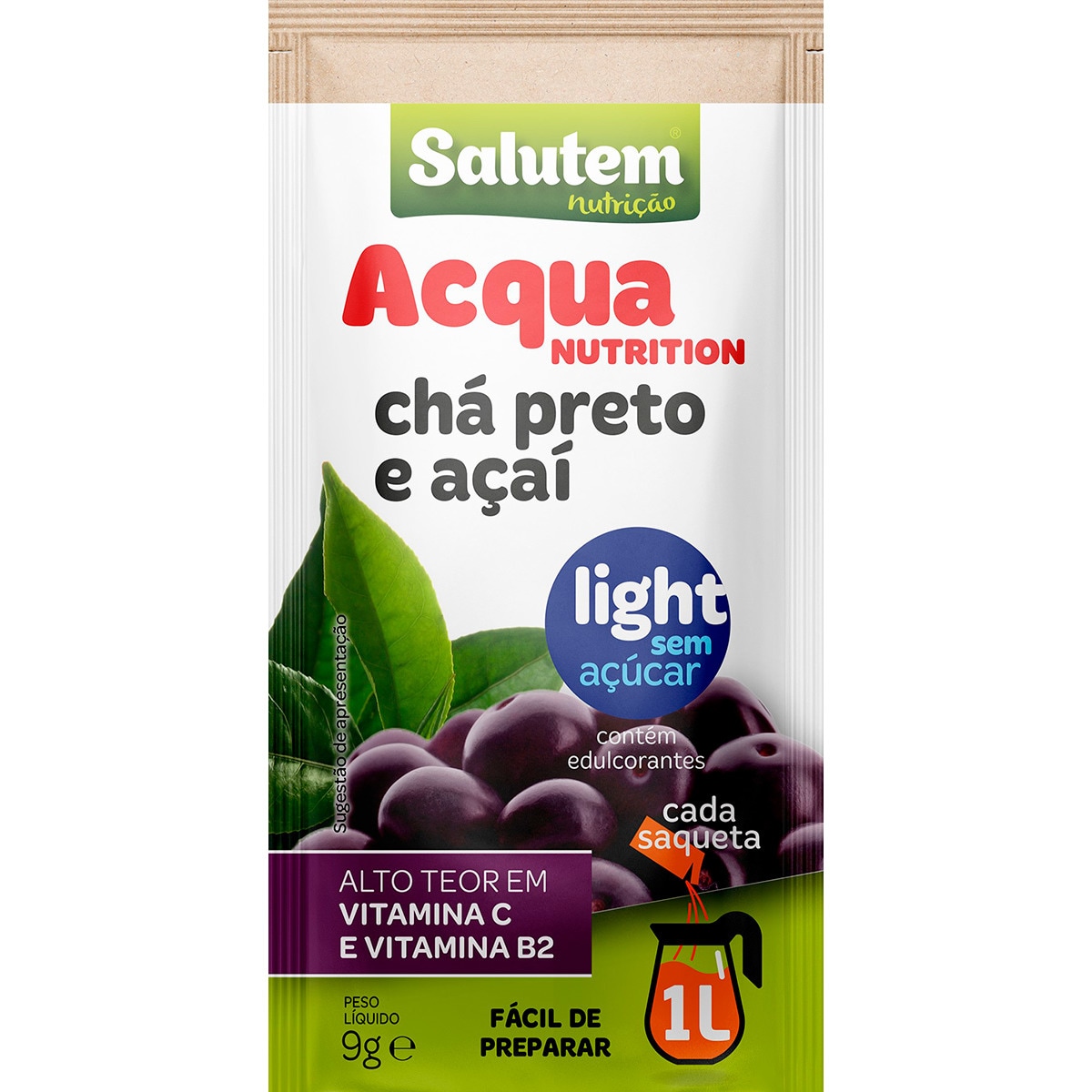 Acqua Nutrition Chá Preto e Açaí  em saquetas embalagem 9 g