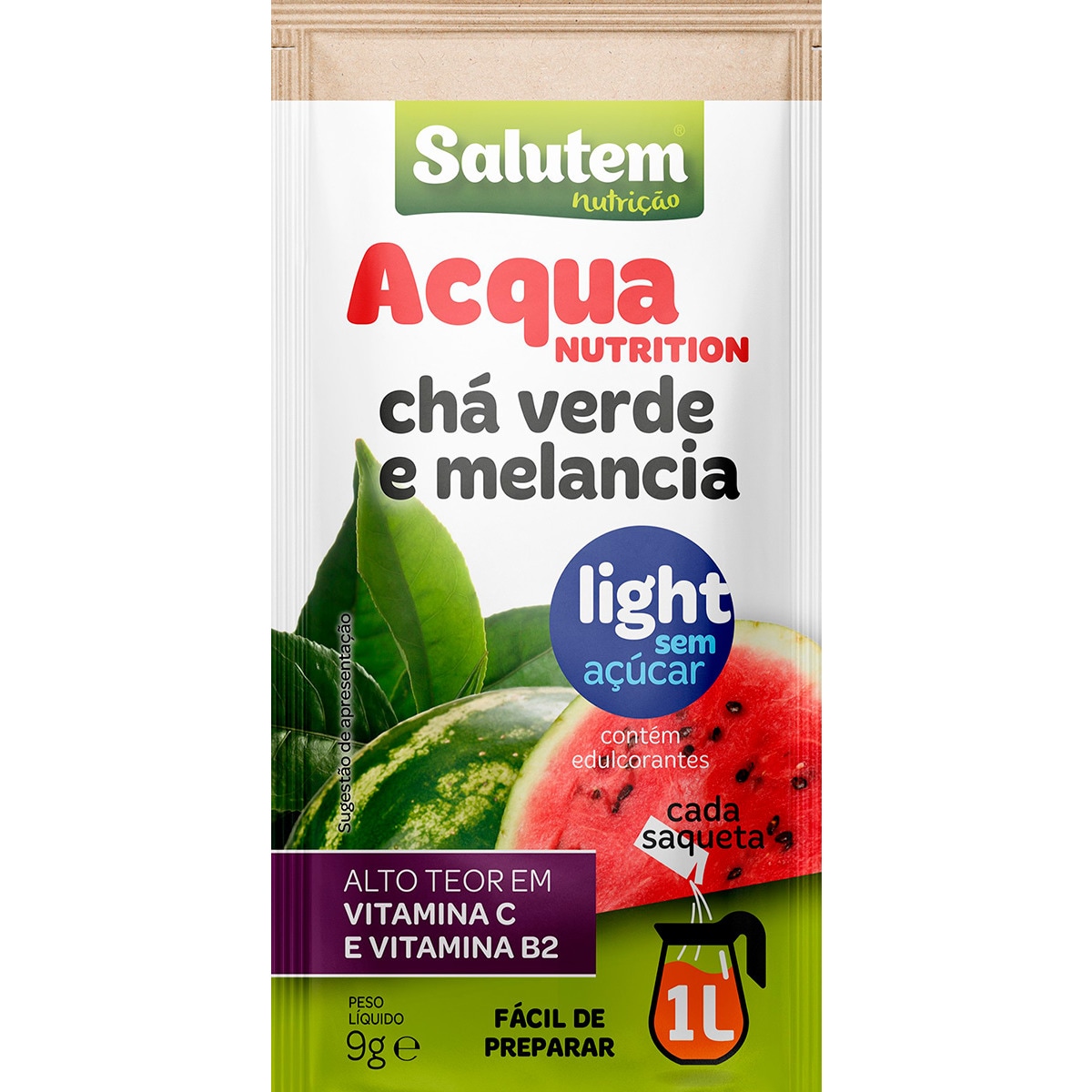 Acqua Nutrition Chá Verde e Melancia em saquetas embalagem 9 g