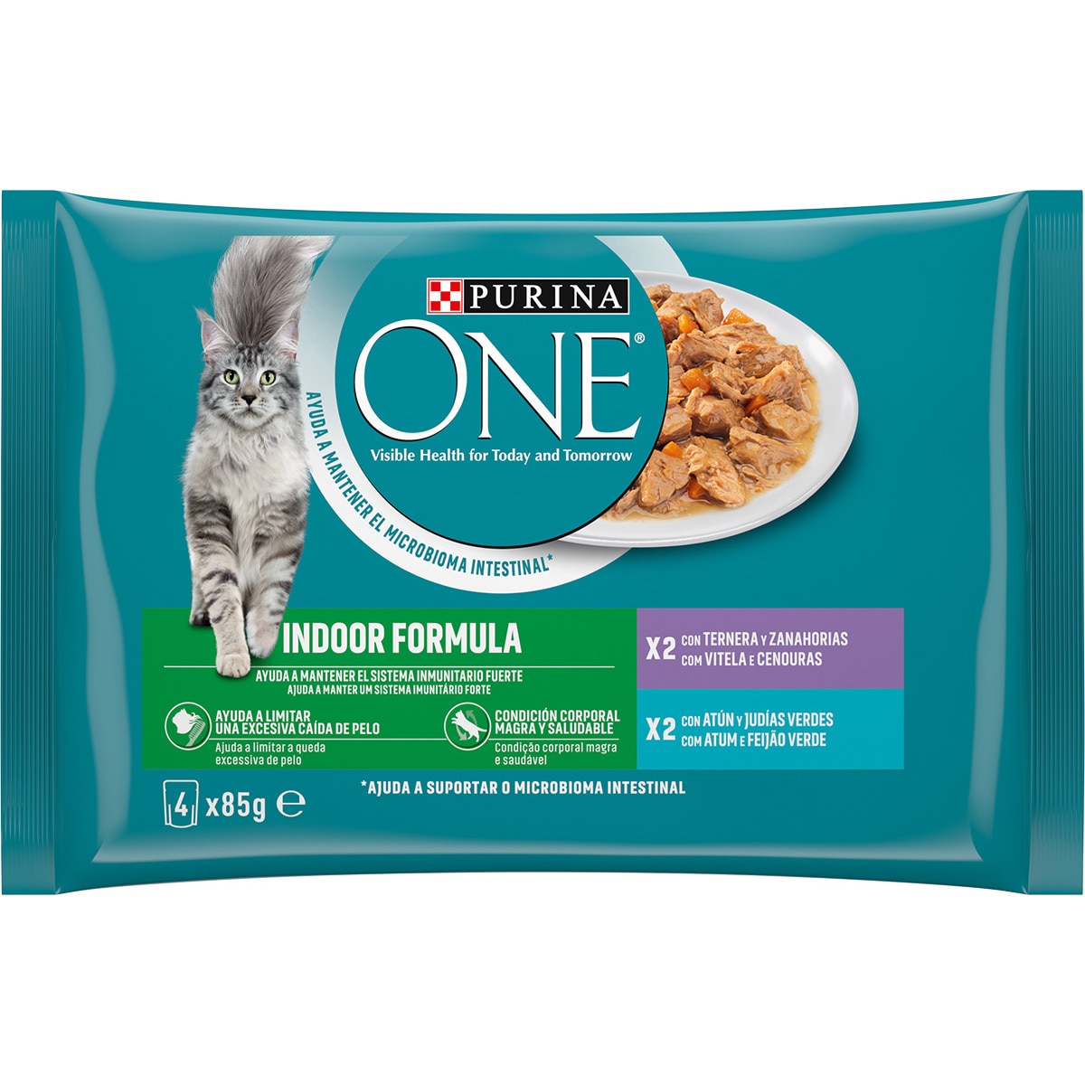 Comida Húmida para Gato Fórmula Indoor Atum e Vitela Pack 4 unidades 4x85g embalagem 85 g