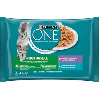 Comida Húmida para Gato Fórmula Indoor Atum e Vitela Pack 4 unidades 4x85g embalagem 85 g - Purina One