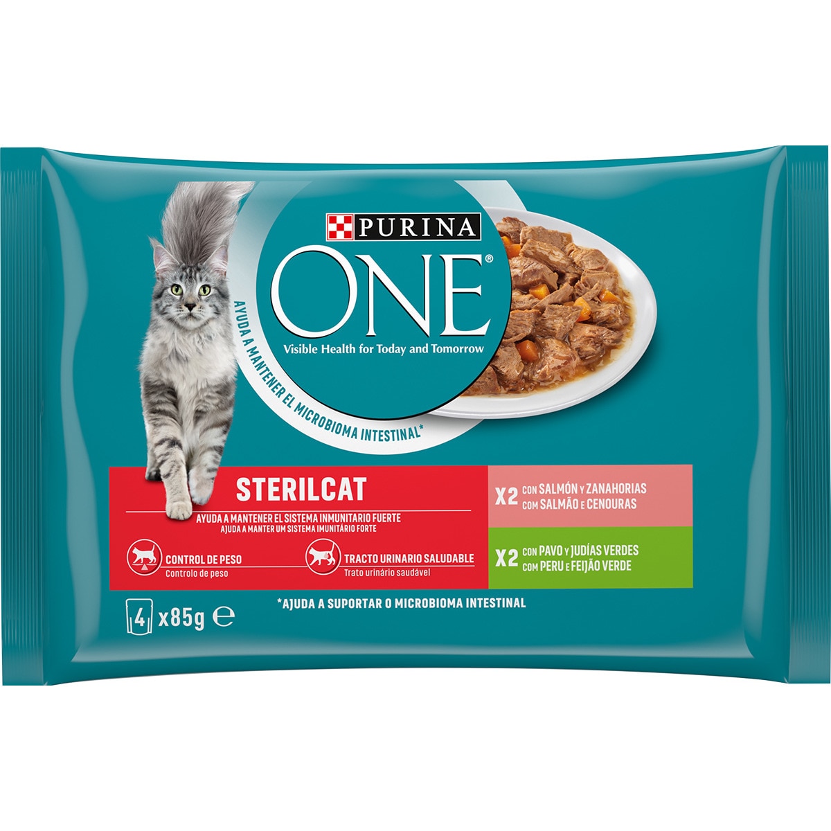 Comida Húmida para Gato Esterilizado Salmão e Peru Pack 4 unidades 4x85g embalagem 340 g